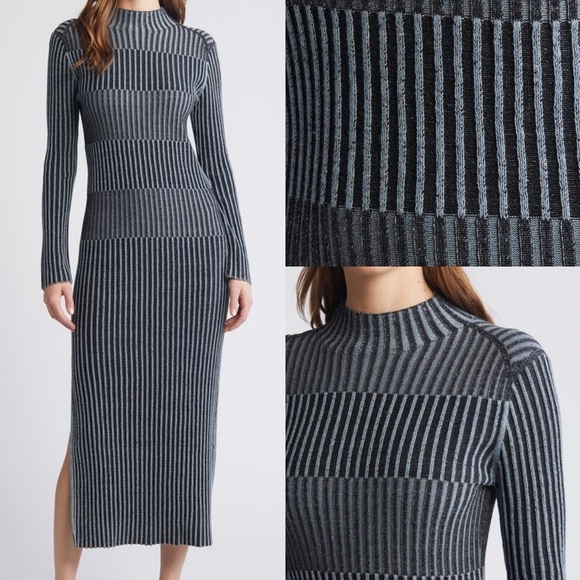 COS Dresses & Skirts - COS Ribbed Knit Black Gray Mockneck Long Sleeve Maxi Slit Dress XS Capsule EUC